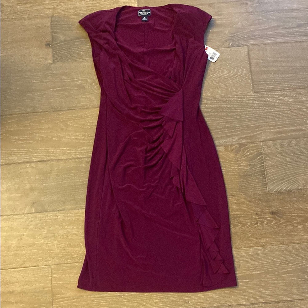 NWT American Living Purple Red Work Career Cocktail Dress Ruffled Ruched 8 M
